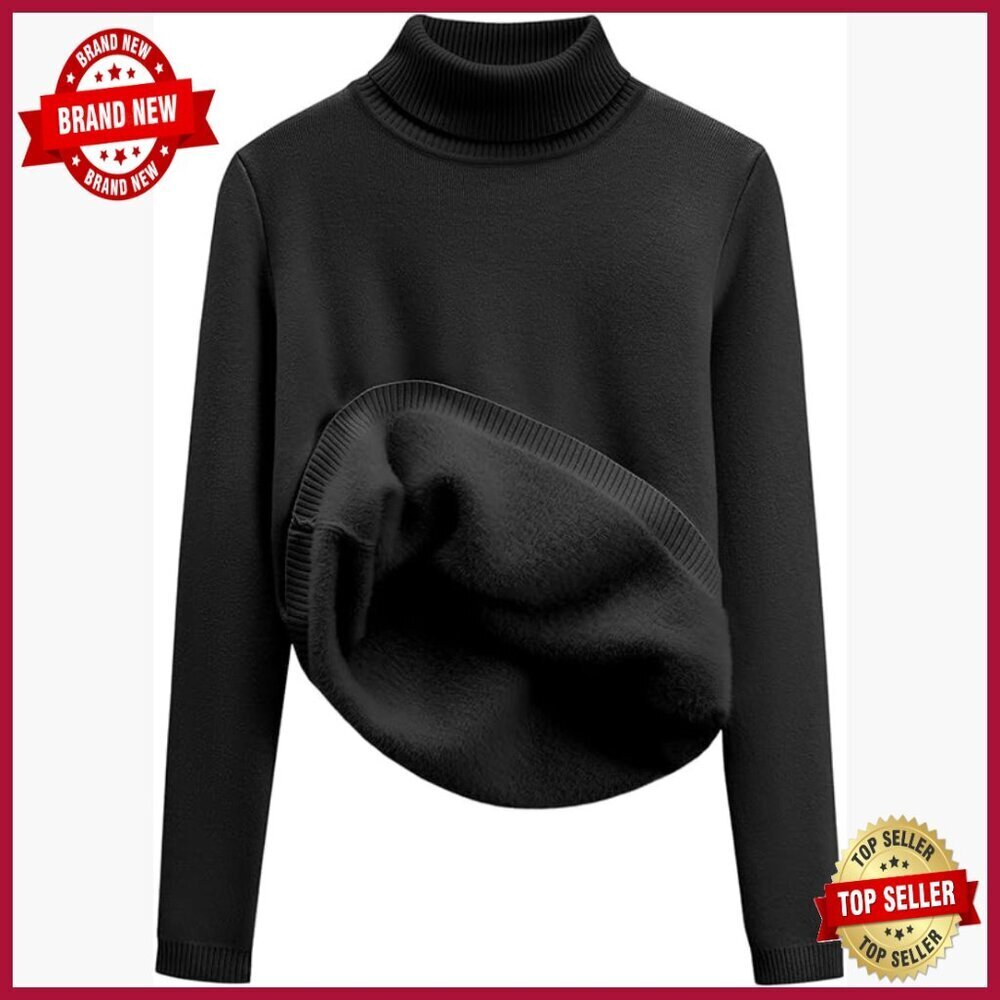 Fleece Lined Turtleneck Sweater Thermal Pullover Women's Winter Warm